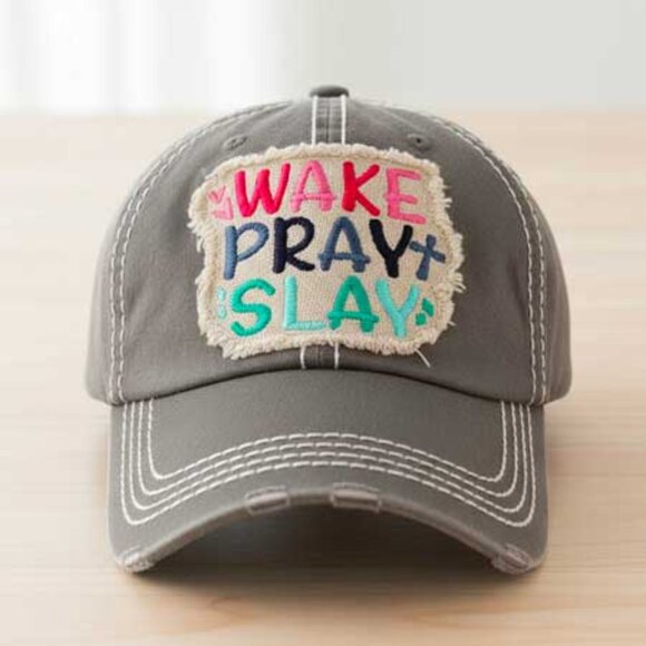2/$30 Ladies Grey Wake Pray Slay Baseball Hat - Picture 3 of 9